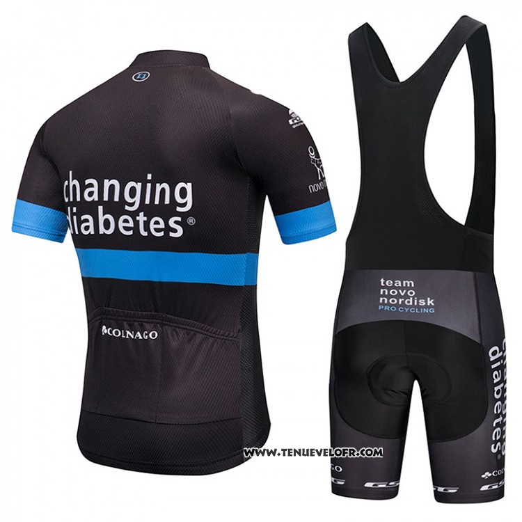 2018 Maillot Ciclismo Novo Nordisk Noir et Bleu Manches Courtes et Cuissard